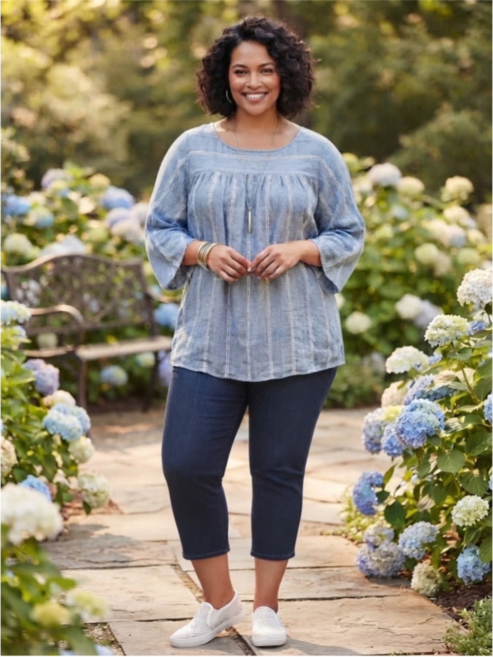 Women's Lane Bryant Blouse Plus 26/28 Blue White Striped Top